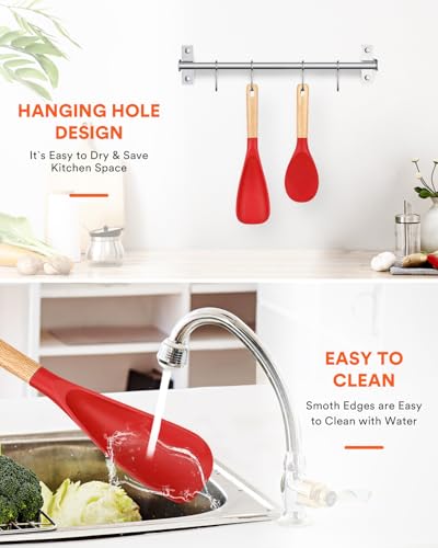 Cooking Spoon and Rice Scooper for Nonstick Cookware (Red)