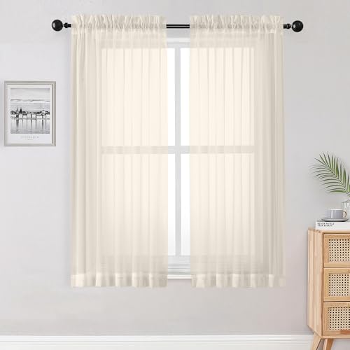 Sheer Curtains 63 inch Length 2 Panels Set (Cream / 42"W x 63"L (Pack of 2))