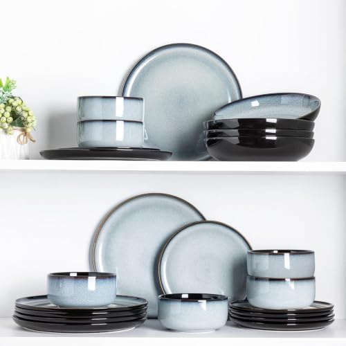 Ceramic Dinner Plates Set of 6 (10.5 Inch for 6 / Reactive-Gray White)