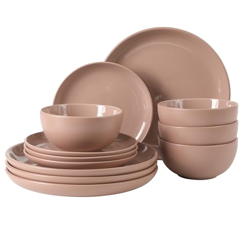 Rockaway 12 Piece Plates and Bowls Matte Outside (Service for 4 (12pcs) / Pink (Rockaway - Matte/Shiny))