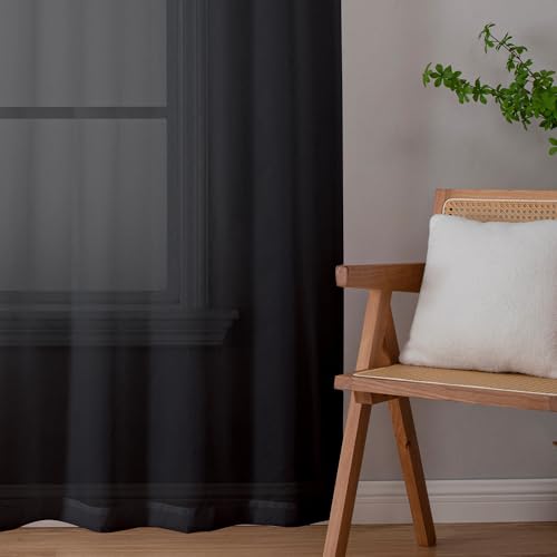 Black Sheer Curtains 90" Long for Living Room Windows (42"W x 90"L (Pack of 2) / Black)