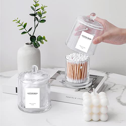 2 Pack Qtip Holder Thick Glass Apothecary Jars with Lid for Bathroom Accessories Vanity Organizers and Makeup Storage for Cotton Ball (White)