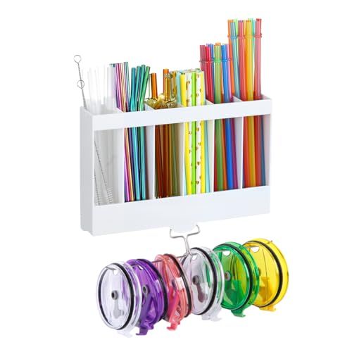 10''Straw Storage for Cabinet Door with Tumbler Straw Organizer (White)