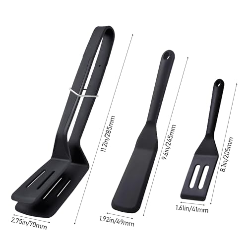 3 Pack Silicone Slotted Spatula Set BBQ Clamp for Grilling (3 Pack Black)