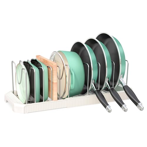 Expandable Pan Organizers Inside Cabinet with 10 Dividers White (White / 10 Adjustable Dividers)