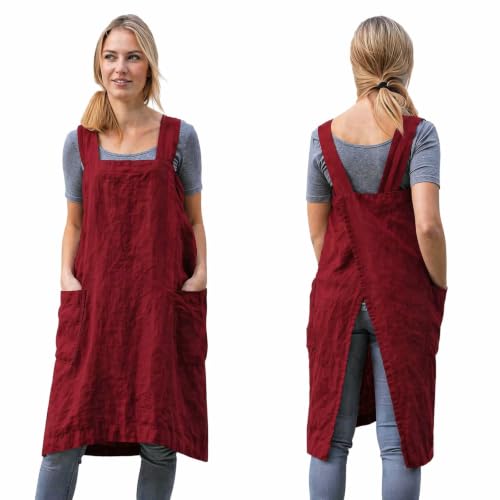 Women's Pinafore Apron with Cross Back (X-Large / Red)