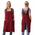 Cross Back Linen Cotton Apron with Pockets (Small / Red)