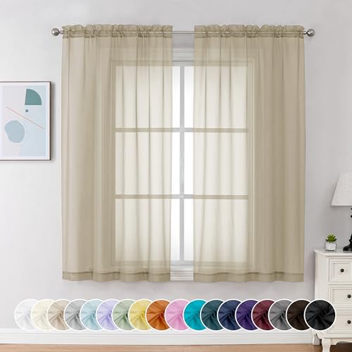 Taupe Sheer Curtains 54 Inch Long 2 Panels (Taupe / 42"W x 54"L (Pack of 2))