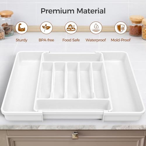 Extra Large Expandable Silverware Organizer (White)