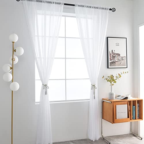 Basic Rod Pocket Sheer Voile Window Curtain Panels White 1 Pair 2 Panels 38 Width 63 Inch Long for Kitchen Bedroom Children Living Room Yard (White / 38"W x 63"L (Pack of 2))