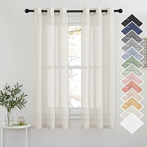 Small Window Curtains Semi Sheer Linen Burlap Drapes (36"W x 63"L (Pack of 2) / Natural)