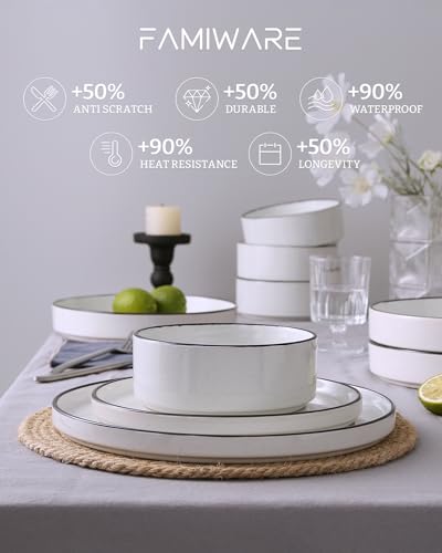 Nebula 18 Piece Dinnerware Set (White with Black Rim / Service for 6 (Standard Dinner Set))