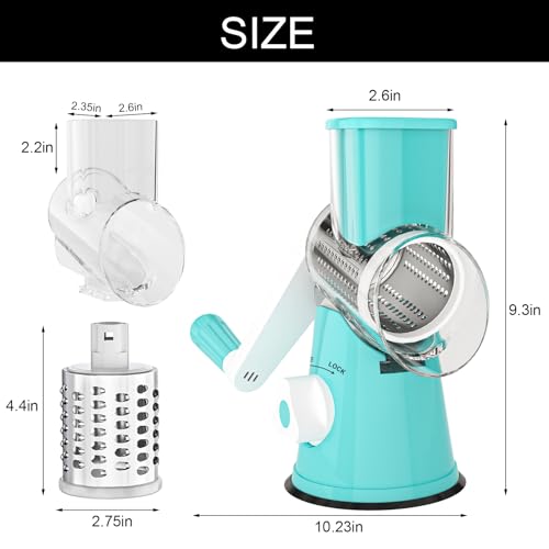 Rotary Cheese Grater Hand Crank Cheese Shredder for Fresh Cheese (5 BLADES / Blue)