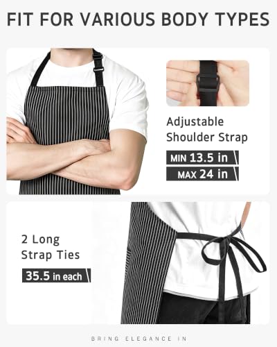 Chef Apron for Men Women with Pockets (Black/White)