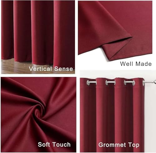 Blackout Curtains for Bedroom 108 inch Long 2 Panels (Burgundy Red / 52"W x 108"L (Pack of 2))
