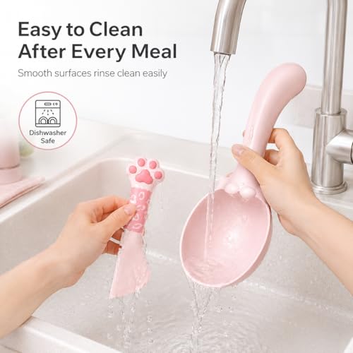 Cat Food Scoop and Wet Food Spatula Set (Pink-Spoon&Lid)