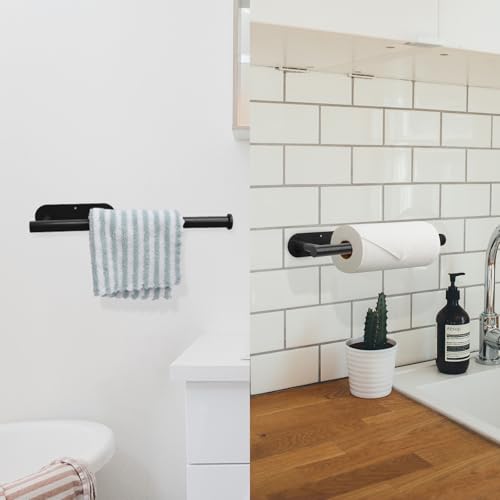 Pink Paper Towel Holder Self Adhesive Drilling for Kitchen Black (Black)