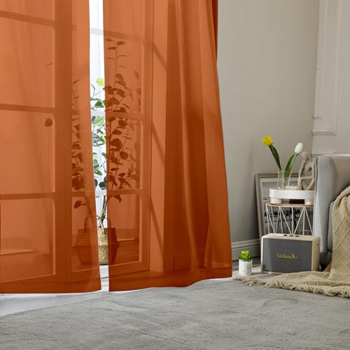 Orange Sheer Curtains 78 Inches Long 2 Panels (Orange / 42"W x 78"L (Pack of 2))