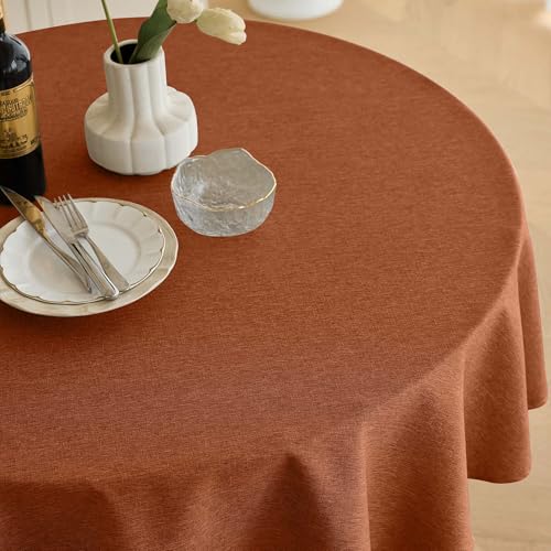 Fall Round Tablecloth 60 Inch for Indoor (Burnt Orange / 60" (Round))