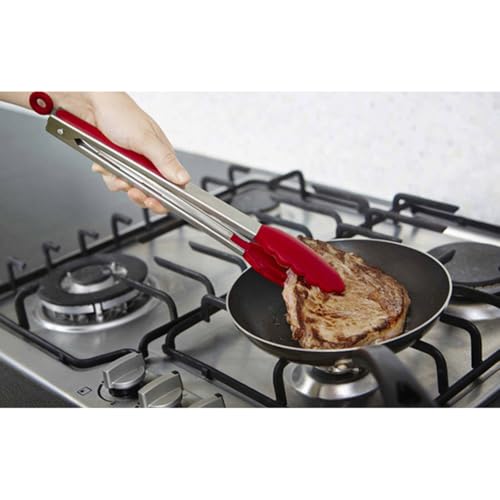 2 Pack Silicone Kitchen Tongs (Red)