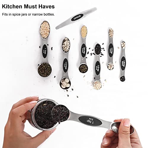 Magnetic Measuring Spoons Set Stainless Steel with Leveler (Silver)