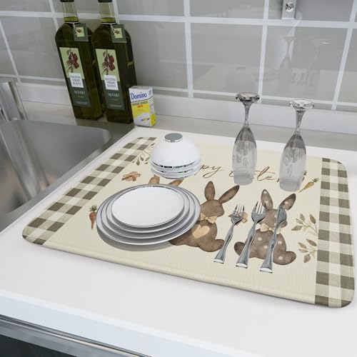 Happy Easter Dish Drying Mat for Countertop (24" x 18")