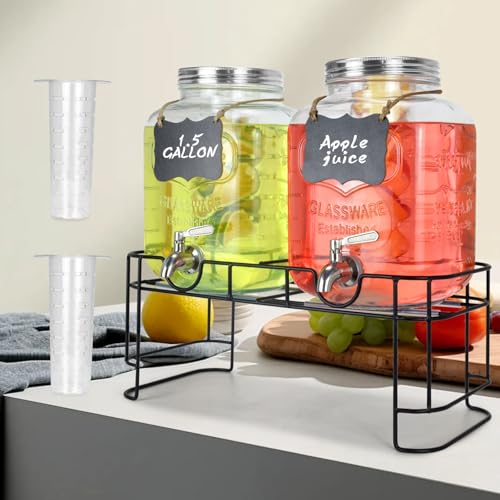 Gallon Glass Drink Dispensers For Parties 2PACK.1.5Gallon Beverage Dispenser (1.5 Gallon Double With Stand)