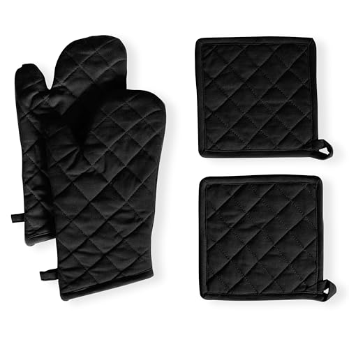 Pot Holders and Oven Mitts Sets for Kitchen Heat Resistant (Black)