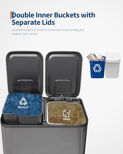 2x8 Gal Dual Kitchen Trash Can Fingerprint (Matte Gray / 2 x 8 Gallon)