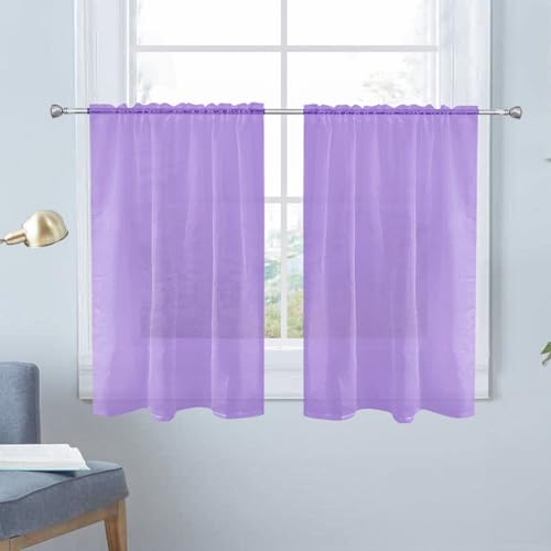 Basic Rod Pocket Sheer Voile Window Curtain Panels Lavender 1 Pair 2 Panels 26 Width 40 Inch Long for Kitchen Bedroom Children Living Room Yard（Lavender (Lavender / 26"W x 40"L (Pack of 2))