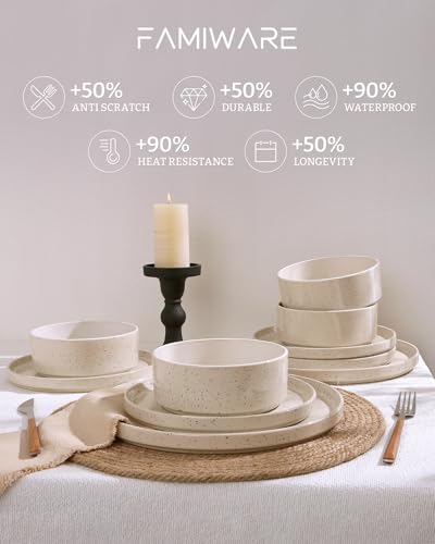 Nebula 24 Piece Stoneware Dinnerware Set (Creamy White with Colorful Speckles / Service for 8 (Standard Dinner Set))