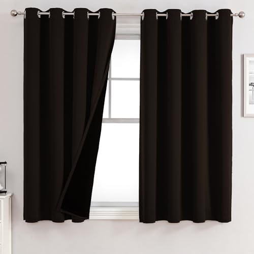 100% Blackout Curtains for Bedroom 2 Panels Set with Black Liner (52"W x 54"L (Pack of 2) / Brown)