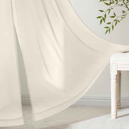 Light Beige Sheer Curtains 90 Inches Long 4 Panels 42 x 90 Inches (42"W x 90"L (Pack of 4) / Light Beige)
