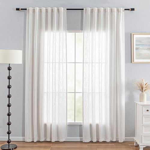 Natural Linen White Curtains 80 Inches Long (50"W x 80"L (Pack of 2) / Beige White)
