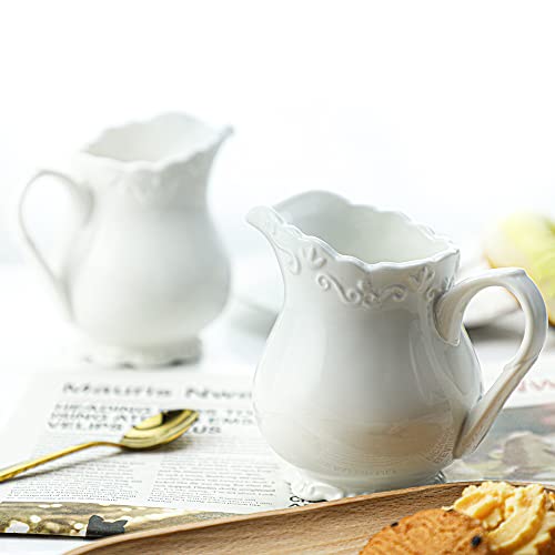2pcs Pure White Porcelain Creamer Pitcher with Handle (2pcs / 6oz)