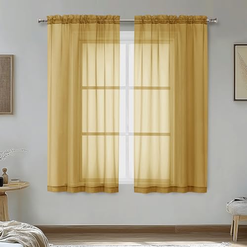 Gold Sheer Curtains 54 Inches Long 2 Panels (Gold / 42"W x 54"L (Pack of 2))