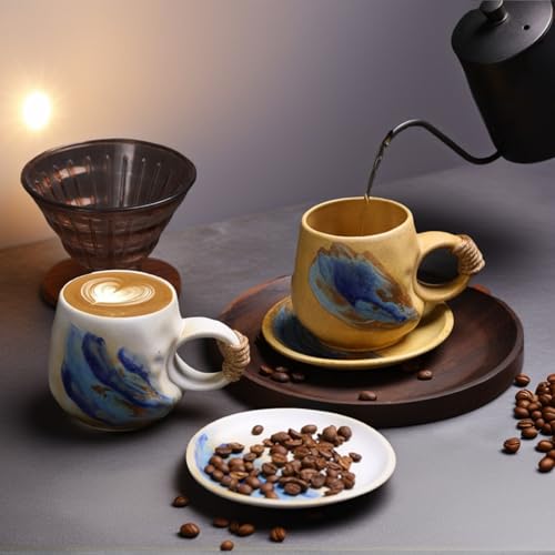 Little handmade ceramic pottery tea cup with saucer (Light Brown)