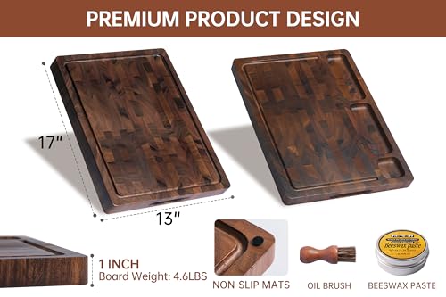 Walnut Cutting Boards for Kitchen Solid Wood End Grain 17"×13"×1" (Walnut / 17"L x 13"W)