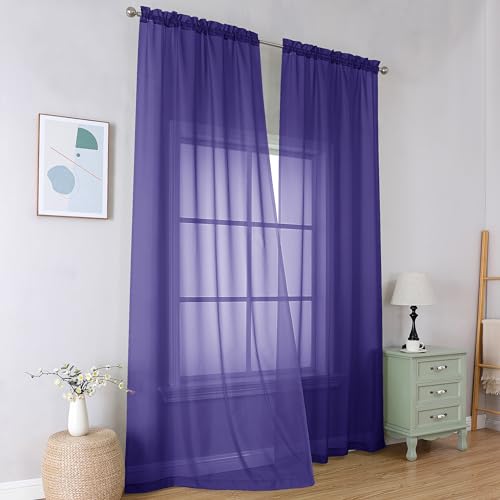 Purple Sheer Curtains 96 Inches Long (Purple / 42"W x 96"L (Pack of 2))