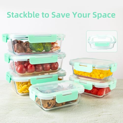 16Pack Glass Meal Prep Containers 8 Bowls with 8 Airtight Mint Lids 2 Sizes (mint)