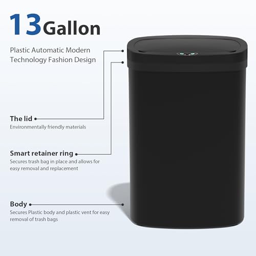 13 Gallon 50 L Kitchen Trash Can with Lid (Black / 1 Trash Can)