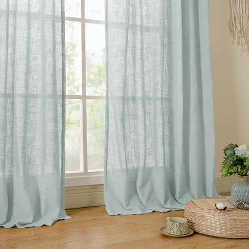 Linen Semi Sheer Curtains 96 inches Long 2 Panels Set (52"W x 96"L (Pack of 2) / Greyish Blue)