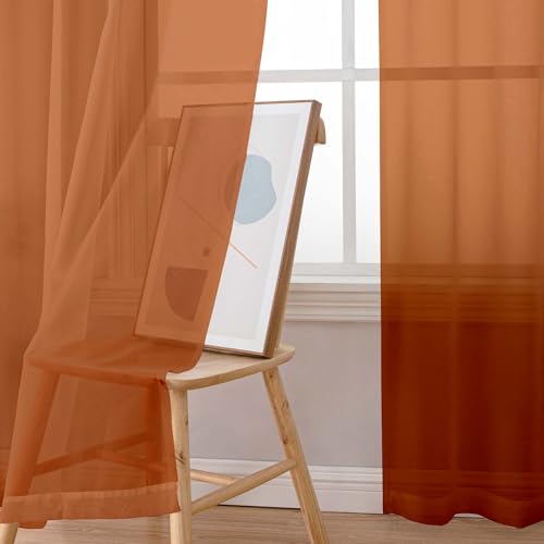 Sheer Curtains 54 inches Long for Living Room Bedroom (Orange / 42"W x 54"L (Pack of 2))