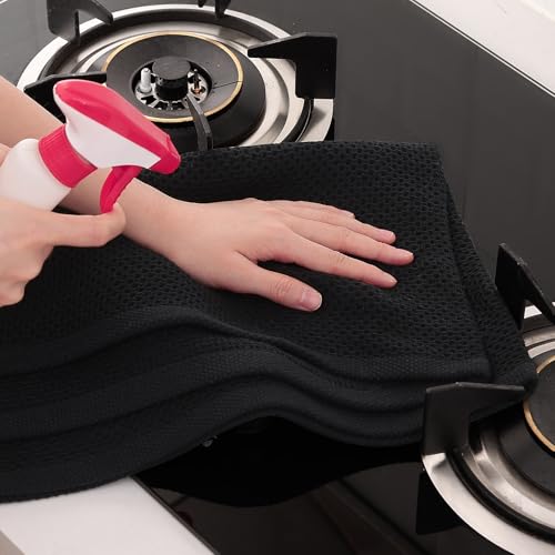100% Cotton Oversized Waffle Weave Kitchen Towels 12 (Black / 20 X 28 - 12 Pack)