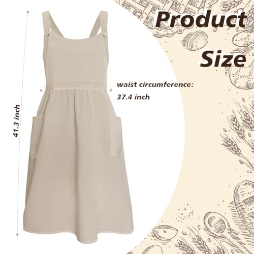 Vintage Apron for Women with Pockets Adjustable Straps for Kitchen (Beige)