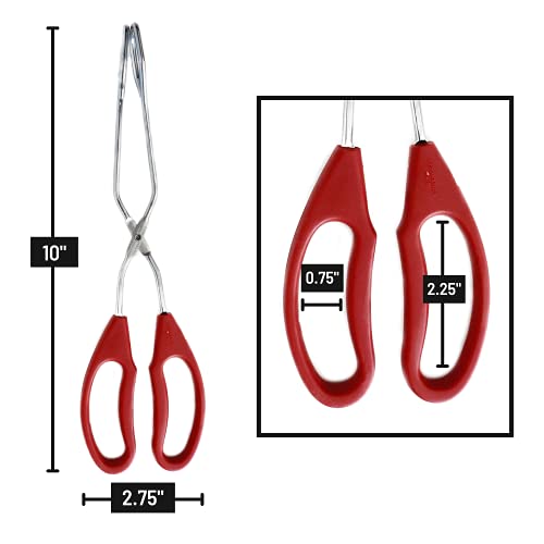 Scissor Tongs Cooking Kitchen Grilling Food Serving Barbecue Comfortable Ergonomic Grip Dishwasher Safe Beautiful Design (Red)