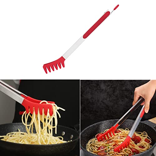 Large 16" Red Stainless Steel Pasta Tong with Silicone Tips