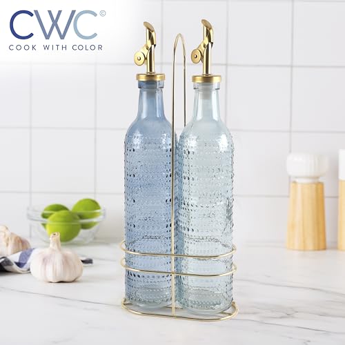 Glass Olive Oil Bottle Dispenser (Champagne Bubbles / Blue)