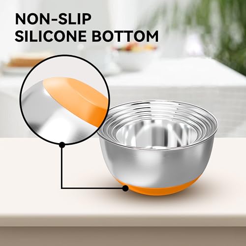 Stainless Steel Mixing Bowls with Lids (Orange)