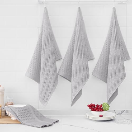 100% Cotton Oversized Waffle Weave Kitchen Towels 8 (Light Gray / 20 X 28 - 8 Pack)